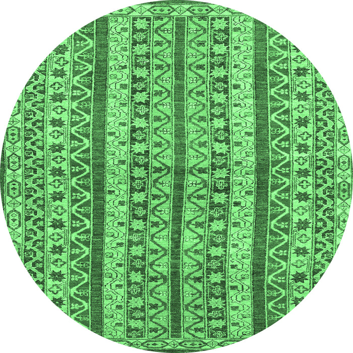 Round Machine Washable Abstract Emerald Green Modern Area Rugs, wshabs2513emgrn