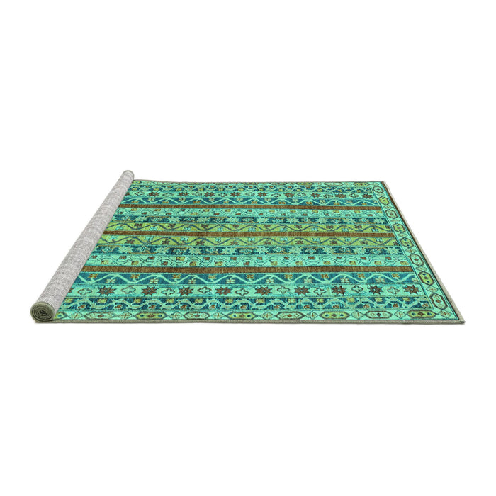 Sideview of Machine Washable Abstract Turquoise Modern Area Rugs, wshabs2513turq