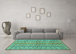 Machine Washable Abstract Turquoise Modern Area Rugs in a Living Room,, wshabs2513turq
