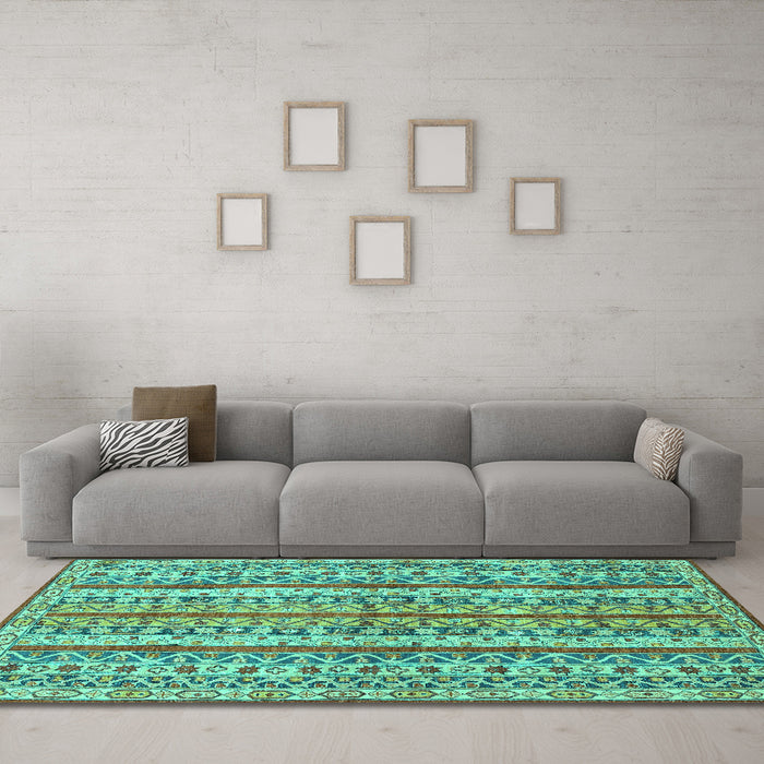 Machine Washable Abstract Turquoise Modern Area Rugs in a Living Room,, wshabs2513turq