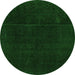 Round Machine Washable Abstract Green Modern Area Rugs, wshabs2514grn