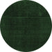 Round Machine Washable Abstract Emerald Green Modern Area Rugs, wshabs2514emgrn