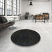 Round Machine Washable Abstract Midnight Gray Rug in a Office, wshabs2514