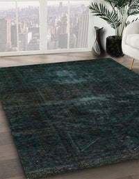 Abstract Dark Slate Gray Green Persian Rug, abs2515