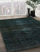 Abstract Dark Slate Gray Green Persian Rug in Family Room, abs2515