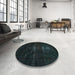 Round Abstract Dark Slate Gray Green Persian Rug in a Office, abs2515