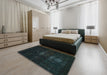 Abstract Dark Slate Gray Green Persian Rug in a Bedroom, abs2515