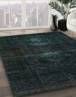 Machine Washable Abstract Dark Slate Gray Green Rug in a Family Room, wshabs2515