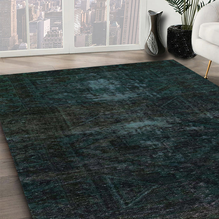 Machine Washable Abstract Dark Slate Gray Green Rug in a Family Room, wshabs2515