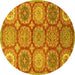 Round Abstract Yellow Modern Rug, abs2516yw