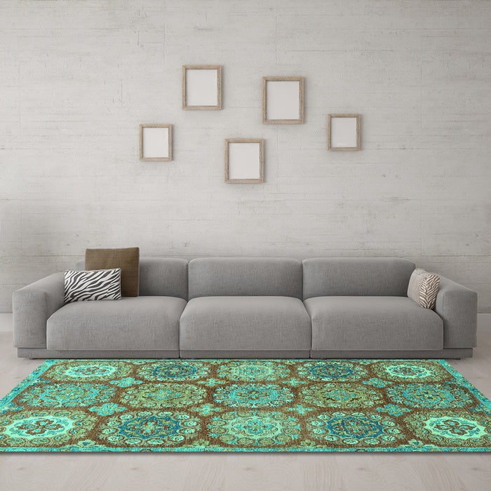 Machine Washable Abstract Turquoise Modern Area Rugs in a Living Room,, wshabs2516turq