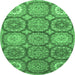 Round Machine Washable Abstract Emerald Green Modern Area Rugs, wshabs2516emgrn