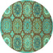 Round Abstract Turquoise Modern Rug, abs2516turq