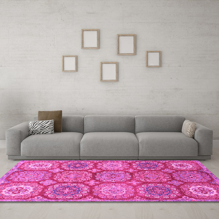 Machine Washable Abstract Pink Modern Rug in a Living Room, wshabs2516pnk
