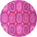 Round Machine Washable Abstract Pink Modern Rug, wshabs2516pnk