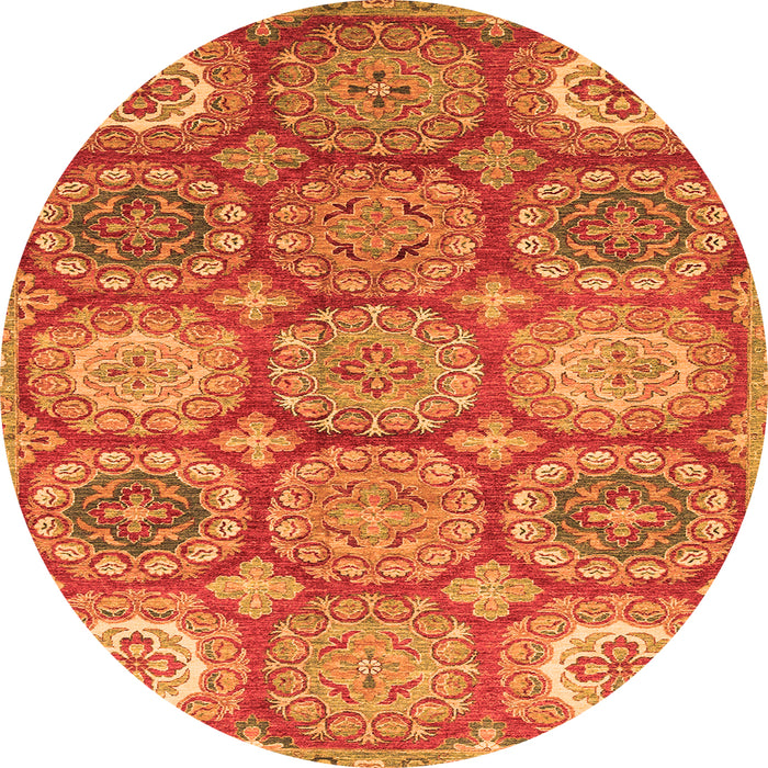 Round Machine Washable Abstract Orange Modern Area Rugs, wshabs2516org