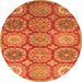 Round Machine Washable Abstract Orange Modern Area Rugs, wshabs2516org