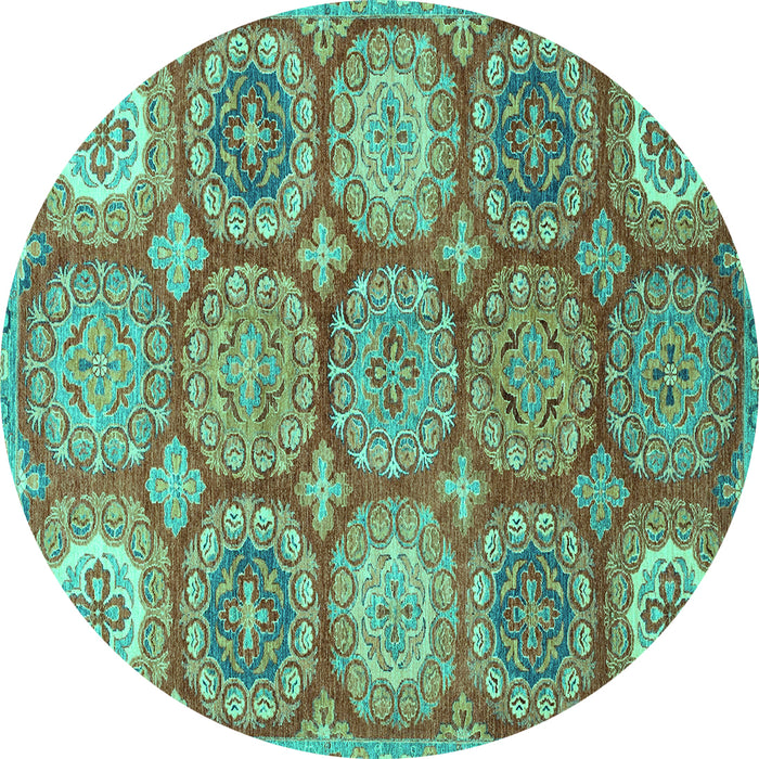 Round Machine Washable Abstract Turquoise Modern Area Rugs, wshabs2516turq