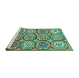 Sideview of Machine Washable Abstract Turquoise Modern Area Rugs, wshabs2516turq