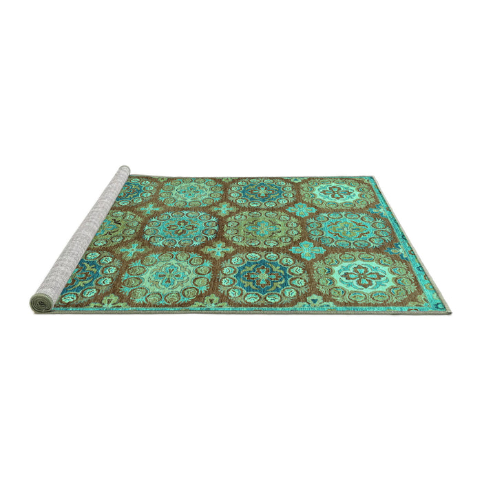 Sideview of Machine Washable Abstract Turquoise Modern Area Rugs, wshabs2516turq