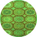 Round Machine Washable Abstract Green Modern Area Rugs, wshabs2516grn