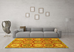 Machine Washable Abstract Yellow Modern Rug in a Living Room, wshabs2516yw
