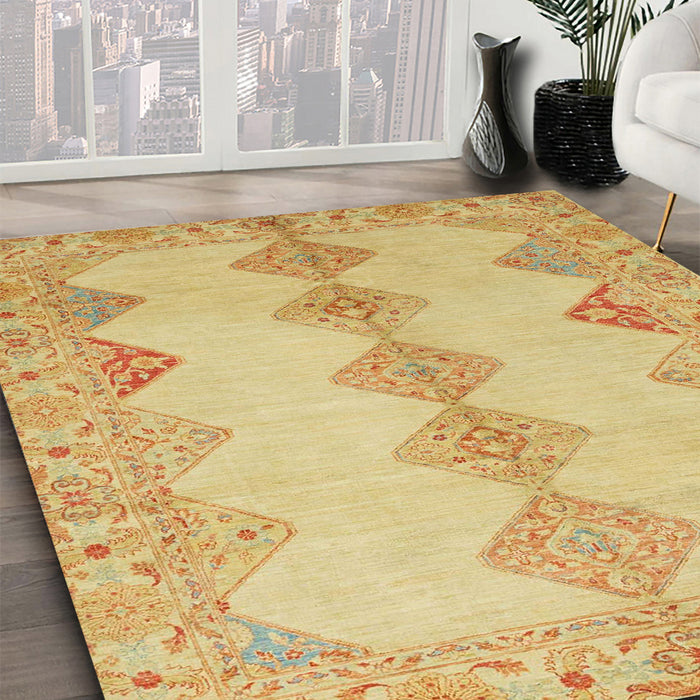 Machine Washable Abstract Yellow Rug in a Family Room, wshabs2517