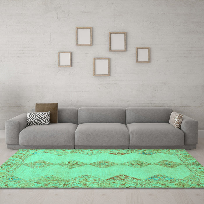 Machine Washable Abstract Turquoise Modern Area Rugs in a Living Room,, wshabs2517turq