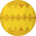 Round Machine Washable Abstract Yellow Modern Rug, wshabs2517yw