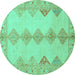 Round Abstract Turquoise Modern Rug, abs2517turq