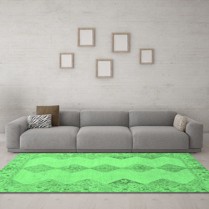 Machine Washable Abstract Emerald Green Modern Area Rugs in a Living Room,, wshabs2517emgrn