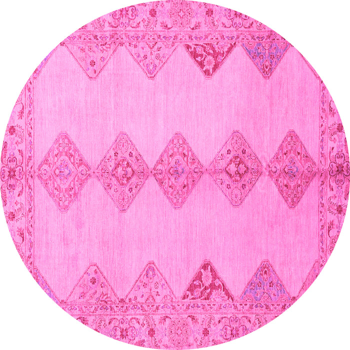 Round Machine Washable Abstract Pink Modern Rug, wshabs2517pnk