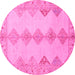 Round Machine Washable Abstract Pink Modern Rug, wshabs2517pnk