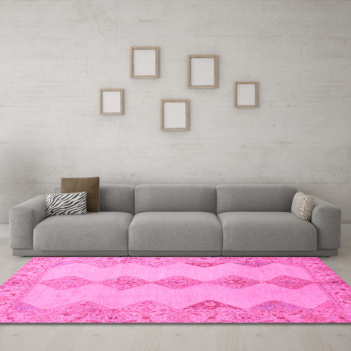 Machine Washable Abstract Pink Modern Rug in a Living Room, wshabs2517pnk