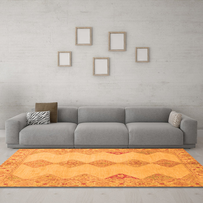 Machine Washable Abstract Orange Modern Area Rugs in a Living Room, wshabs2517org
