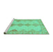 Sideview of Machine Washable Abstract Turquoise Modern Area Rugs, wshabs2517turq