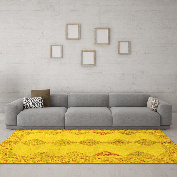Machine Washable Abstract Yellow Modern Rug in a Living Room, wshabs2517yw