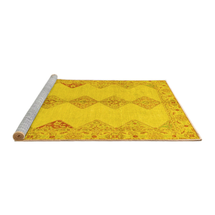 Sideview of Machine Washable Abstract Yellow Modern Rug, wshabs2517yw