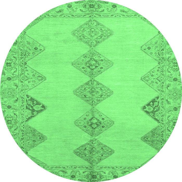 Round Machine Washable Abstract Emerald Green Modern Area Rugs, wshabs2517emgrn