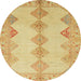 Round Abstract Yellow Modern Rug, abs2517