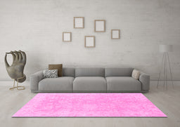 Machine Washable Oriental Pink Traditional Rug in a Living Room, wshabs2518pnk