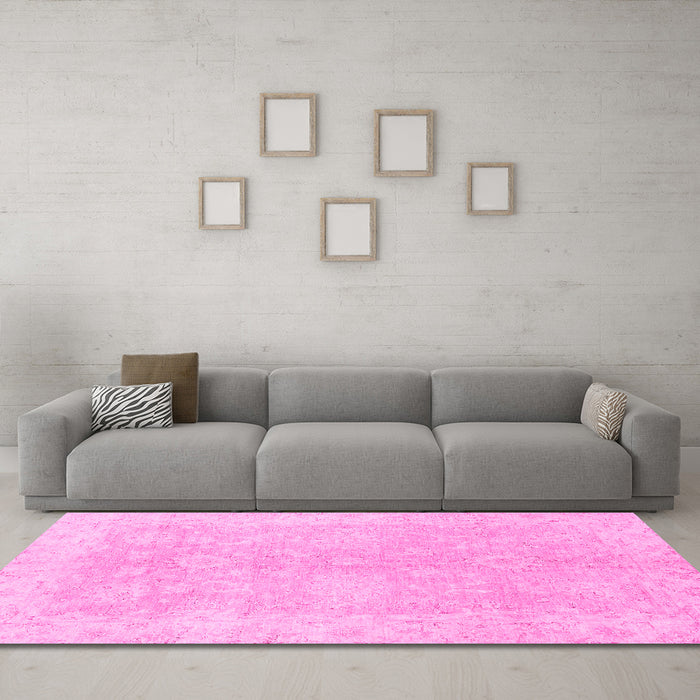 Machine Washable Oriental Pink Traditional Rug in a Living Room, wshabs2518pnk
