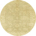 Round Abstract Mustard Yellow Oriental Rug, abs2518