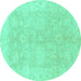 Round Oriental Turquoise Traditional Rug, abs2518turq