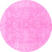 Round Oriental Pink Traditional Rug, abs2518pnk