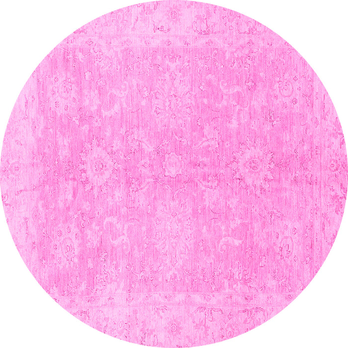 Round Machine Washable Oriental Pink Traditional Rug, wshabs2518pnk