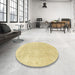 Round Machine Washable Abstract Mustard Yellow Rug in a Office, wshabs2518