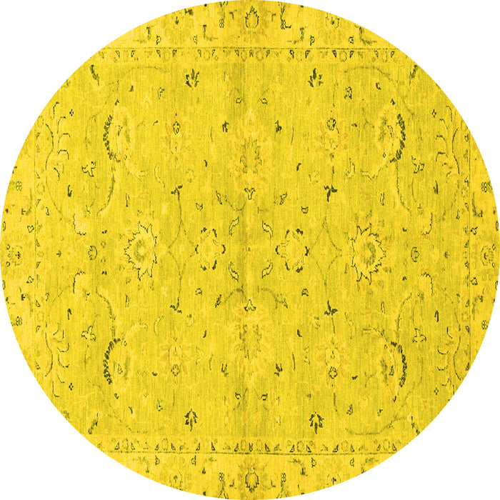 Round Machine Washable Oriental Yellow Traditional Rug, wshabs2519yw