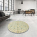 Round Machine Washable Abstract Dark Khaki Green Rug in a Office, wshabs2519