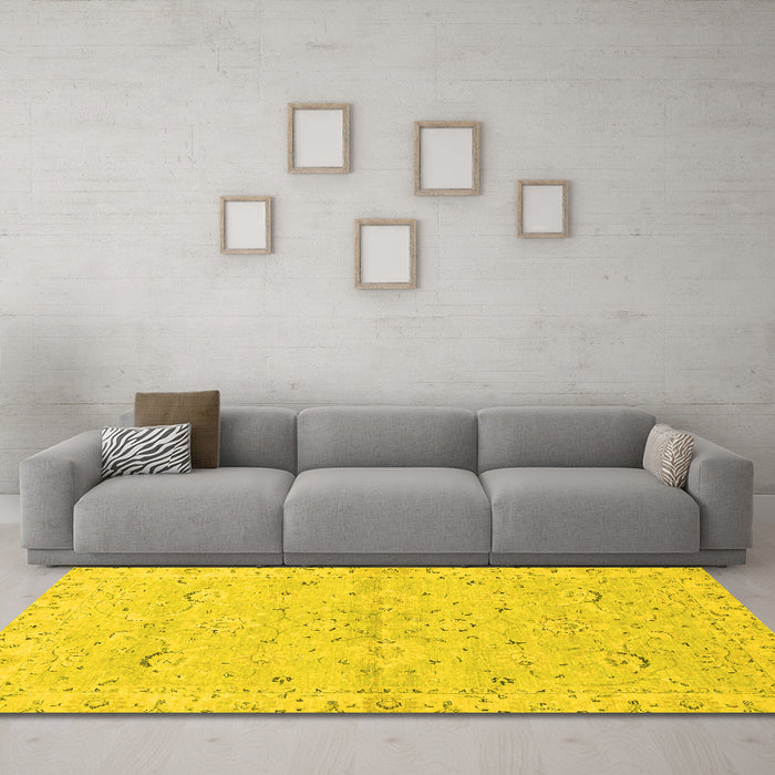 Machine Washable Oriental Yellow Traditional Rug in a Living Room, wshabs2519yw